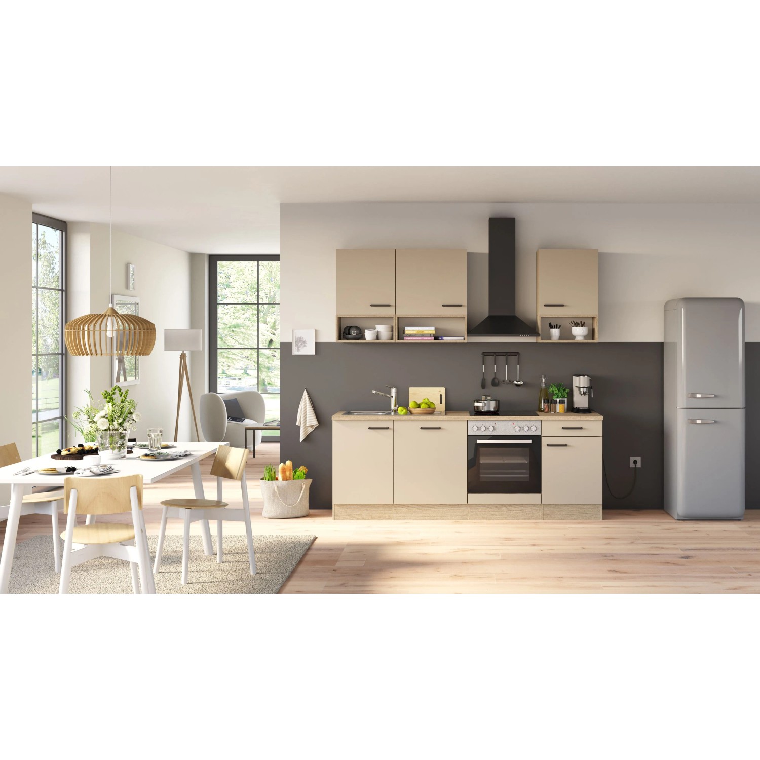 Flex-Well Exklusiv Küchenzeile 1713 Creso ohne E-Geräte 220 cm Cashmere Matt