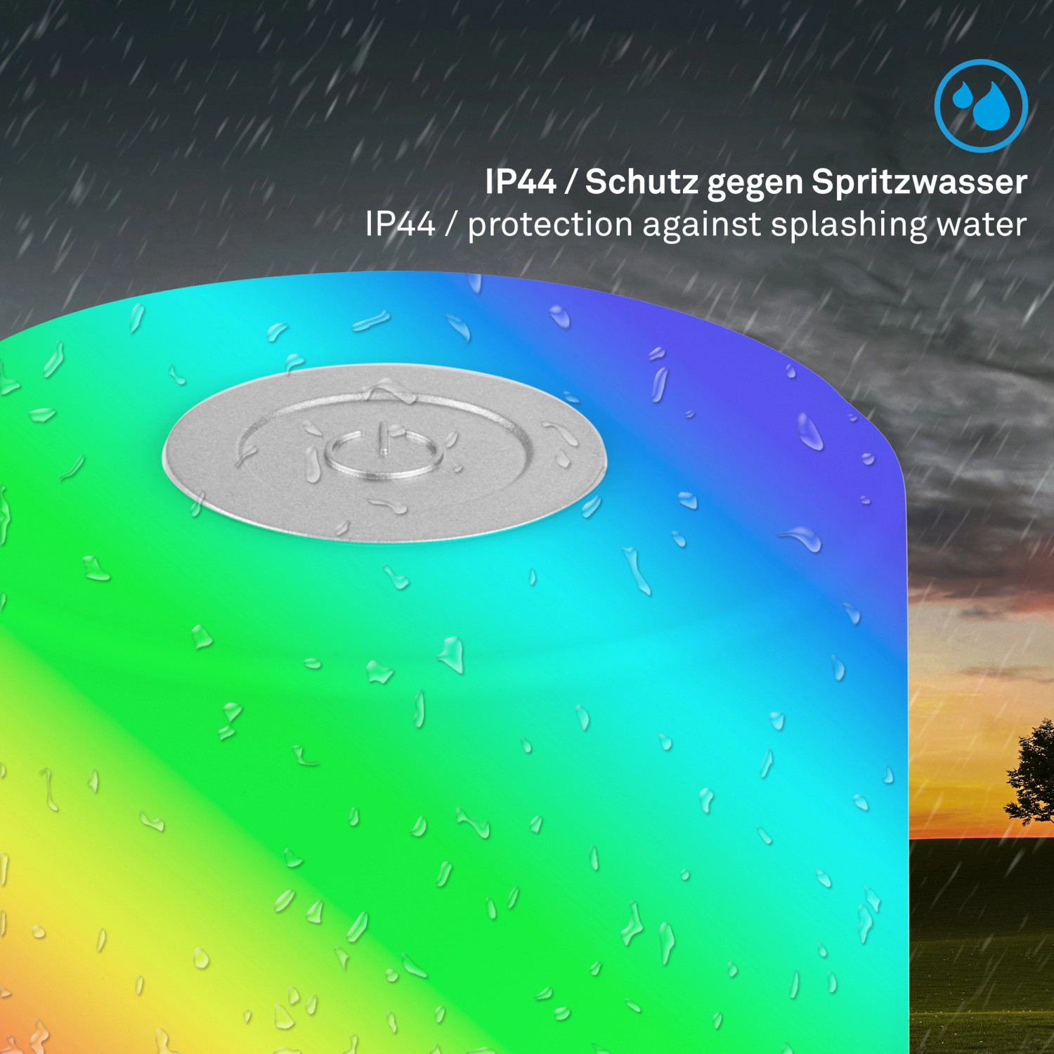 Brilo Akku-Tischleuchte Smal, chrom-matt, RGB, spritzwassergeschützt (IP44).