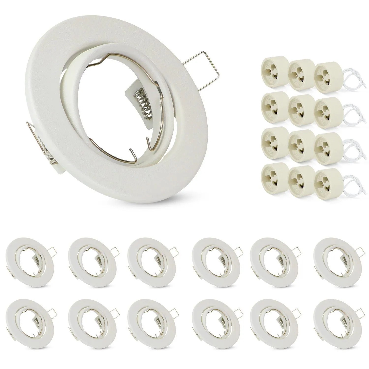 NETTLIFE Kit 12 Spots GU10 Einbaurahmen Weiß Fassungen 230 V 50 MM Metall Verstellbar 30° LED Halogen