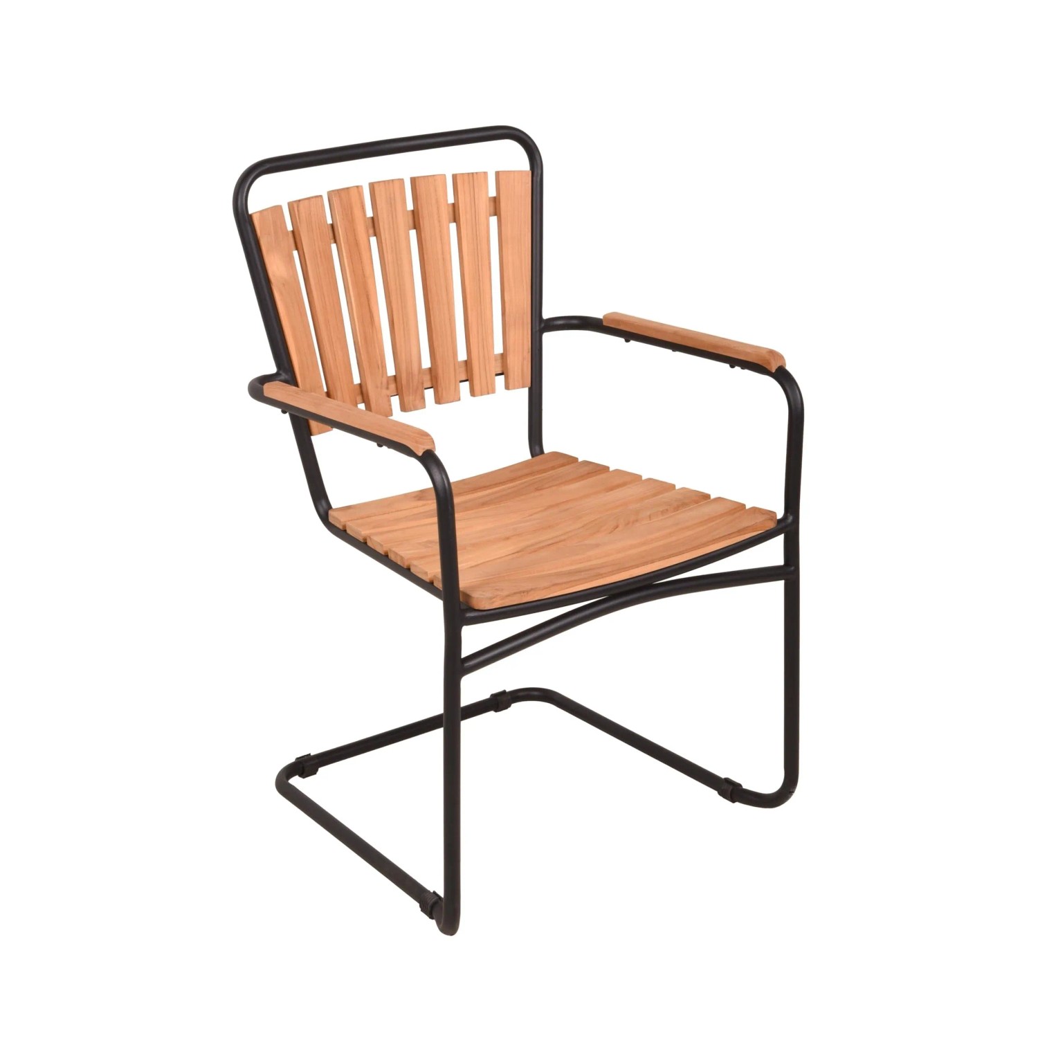 DELUKE Gartenstuhl 4er Set HEIDI Teak Schwarz Freischwinger Wetterfest Gartenstühle Outdoor Essstühle