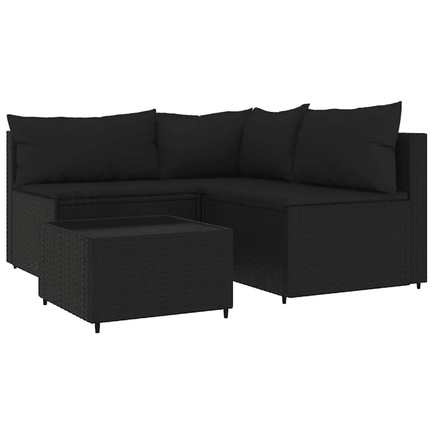 vidaXL 4-Tlg Garten-Lounge-Set mit Kissen Schwarz Poly Rattan 319781