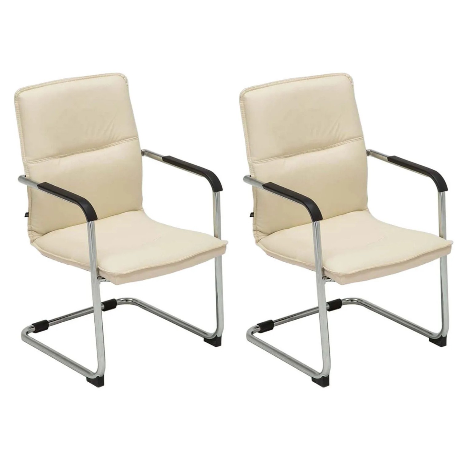DELUKE 2er Set Besucherstuhl SEATTLE 92x56x60cm Creme Kunstleder Metall In Chromoptik Gestell Konferenzstuhl Wartezimmerstuhl