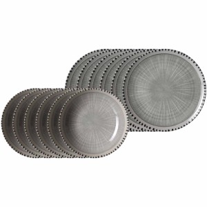 Ritzenhoff & Breker Natura Tafelservice 12-teilig, grau, aus Steinzeug. Jahresring-Dekor auf Speise- & Suppentellern.