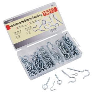 Tifler Haken- und Ösenschrauben Set, 160-teilig in Sortimentsbox, verschiedene Größen.