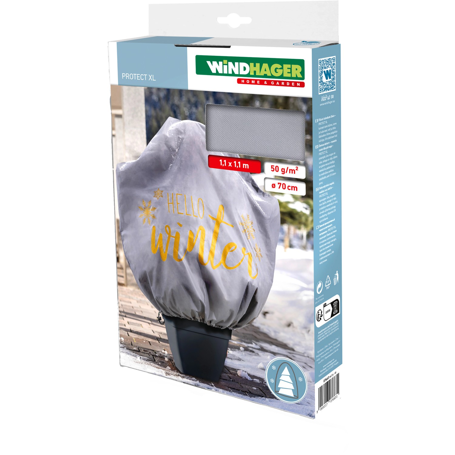 Windhager Deko-Haube Protect XL, grau mit Goldaufdruck, 1,1x1,1m, Winterschutz für Pflanzen.