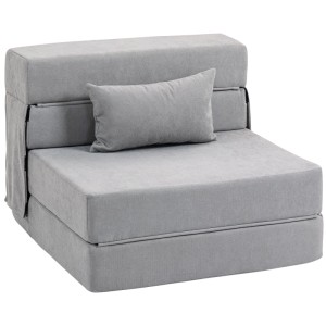 Hellgrauer HOMCOM 3-in-1 Schlafsessel mit Kissen, als Loungesessel konfiguriert. Klappbares Schlafsofa mit Bettfunktion.