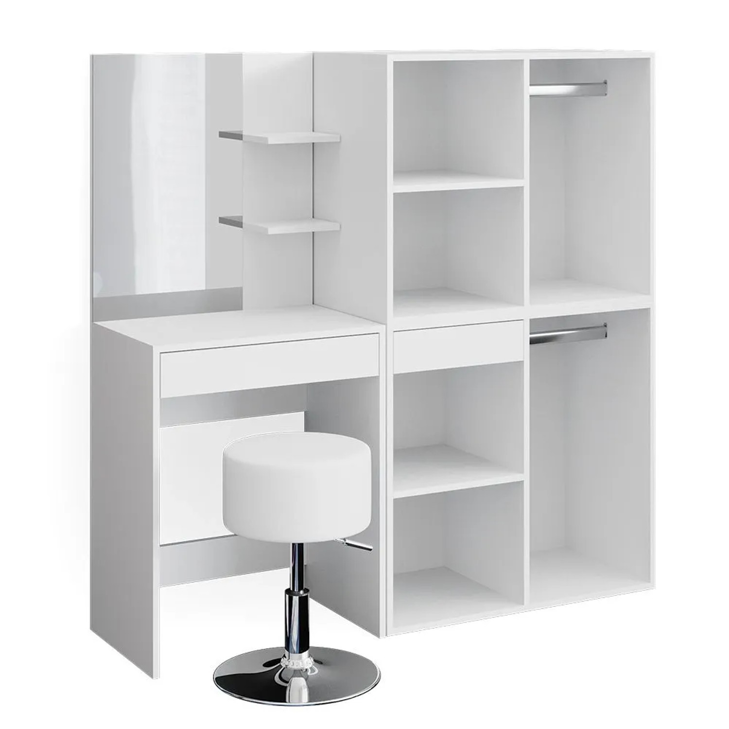 Vicco Schminktisch Isabelle Weiß 140 x 140 mit Spiegel, Hocker und 2 Anstellschränken