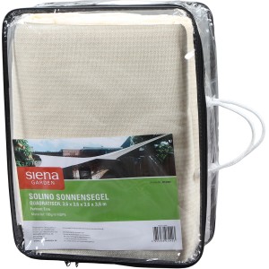 Siena Garden Solino Sonnensegel, Ecru, quadratisch, 3,6x3,6m, verpackt. Ideal für UV-Schutz im Garten.