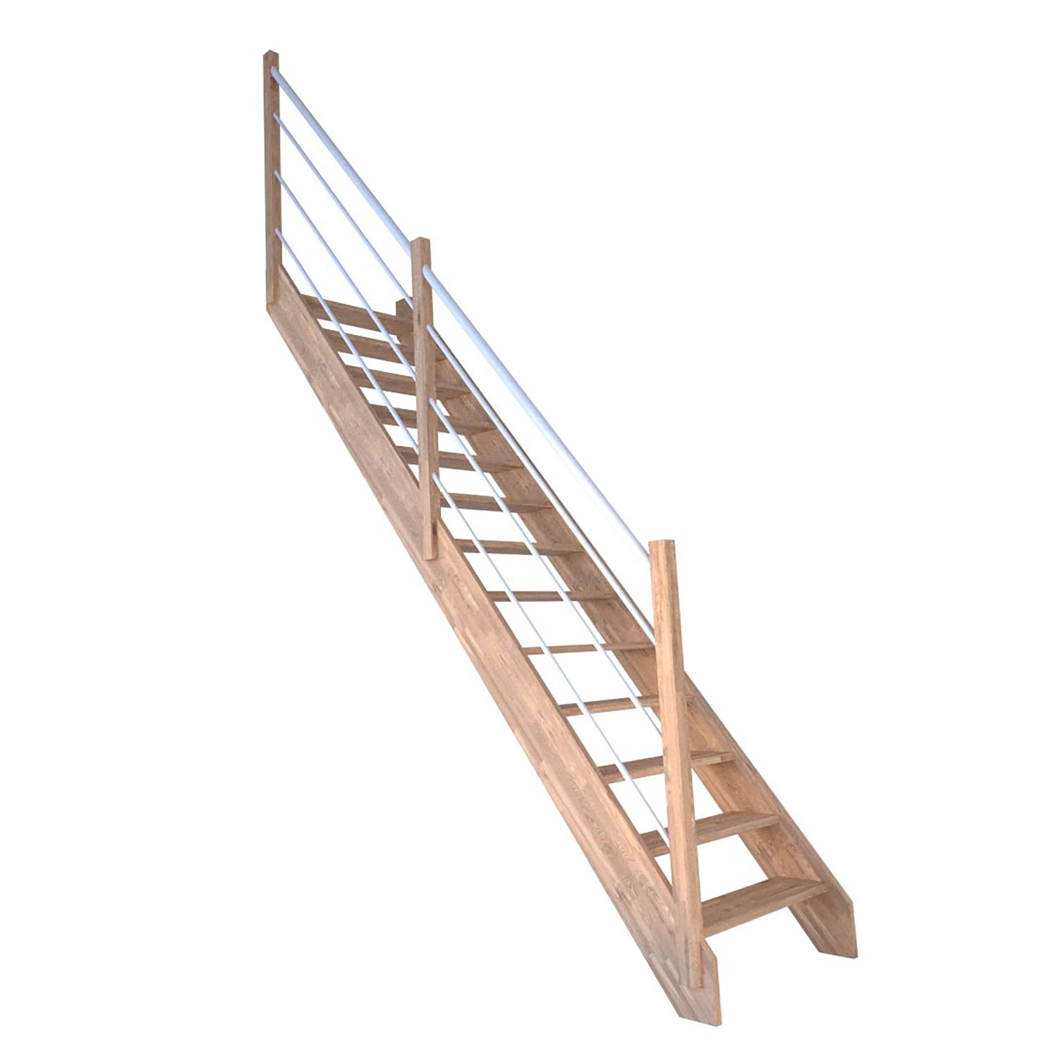 StarWood Treppe Rhodos Eiche Ger. Holz-Edelstahl-Geländer Weiß L FSC® günstig online kaufen
