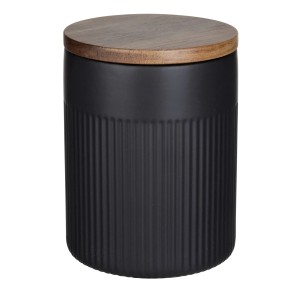 Schwarze Schöner Wohnen Vorratsdose Refia (1,1 l) mit Holzdeckel für die Küche.