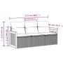 Graue 3-tlg. Garten-Sofagarnitur aus Polyrattan mit Kissen, Maße eingezeichnet.
