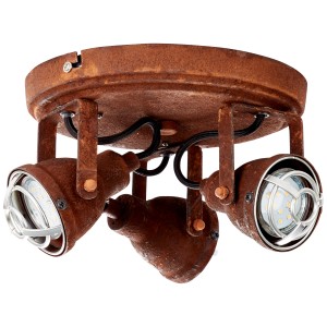 Rostfarbiger 3er Spot Bente im Industrial-Look für Wand und Decke.