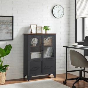 Songmics Schrank Bernerd im Industrie-Design mit Metallgittertüren, schwarz-braun.
