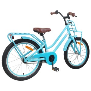 Himmelblaues vidaXL Kinderfahrrad 18 Zoll für 5-7 Jahre. Stahlrahmen, brauner Sattel, Gepäckträger, Schutzbleche.