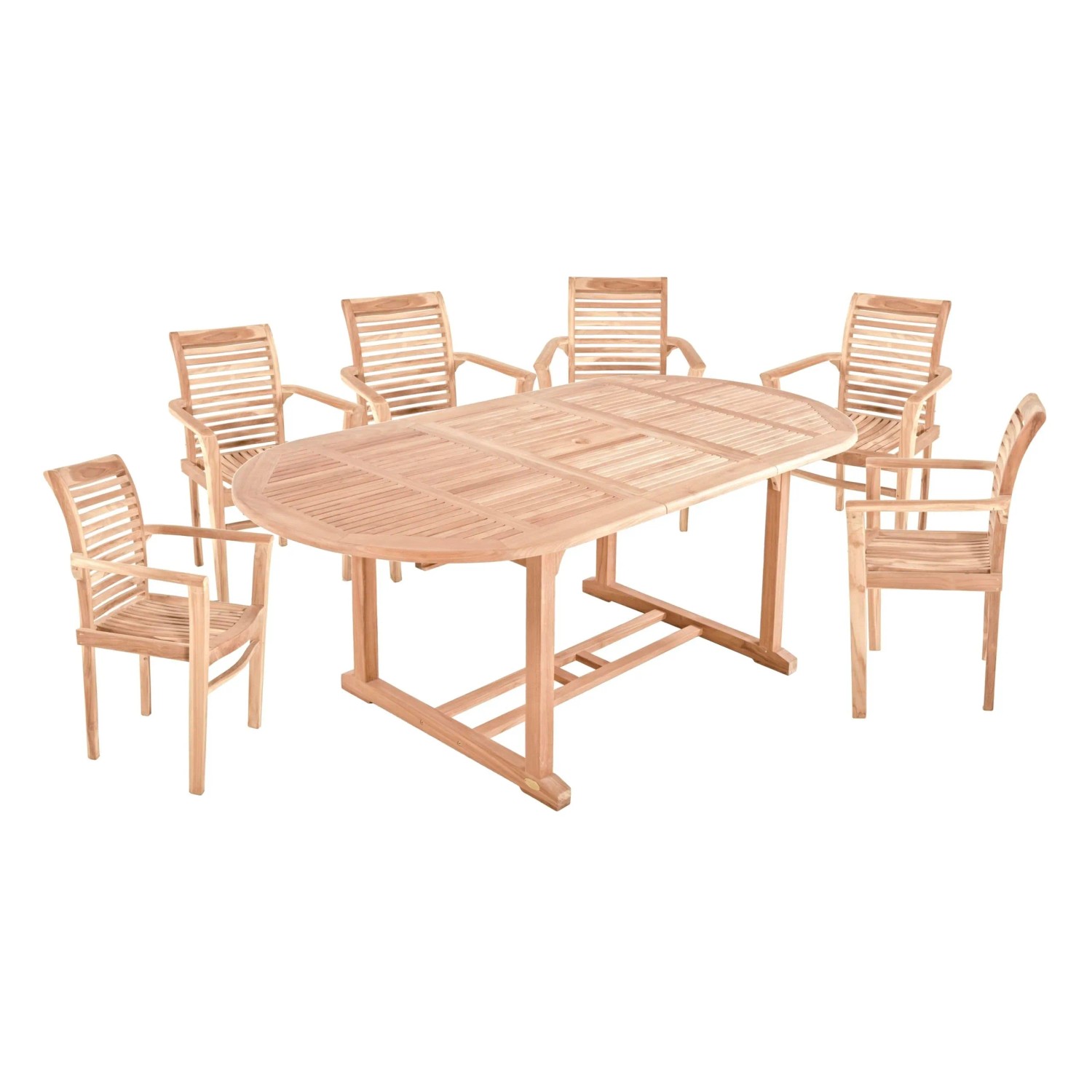 DELUKE Garten-Sitzgruppe MANUEL 7-tlg. Teak Teakbraun Gartenmöbel-Set Gartengarnitur Garten-Essgruppe Stühle C Esstisch