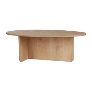 Couchtisch Isenora, naturhell, 120 cm, mit ovaler Platte und massivem Sockel. Moderner Wohnzimmertisch.