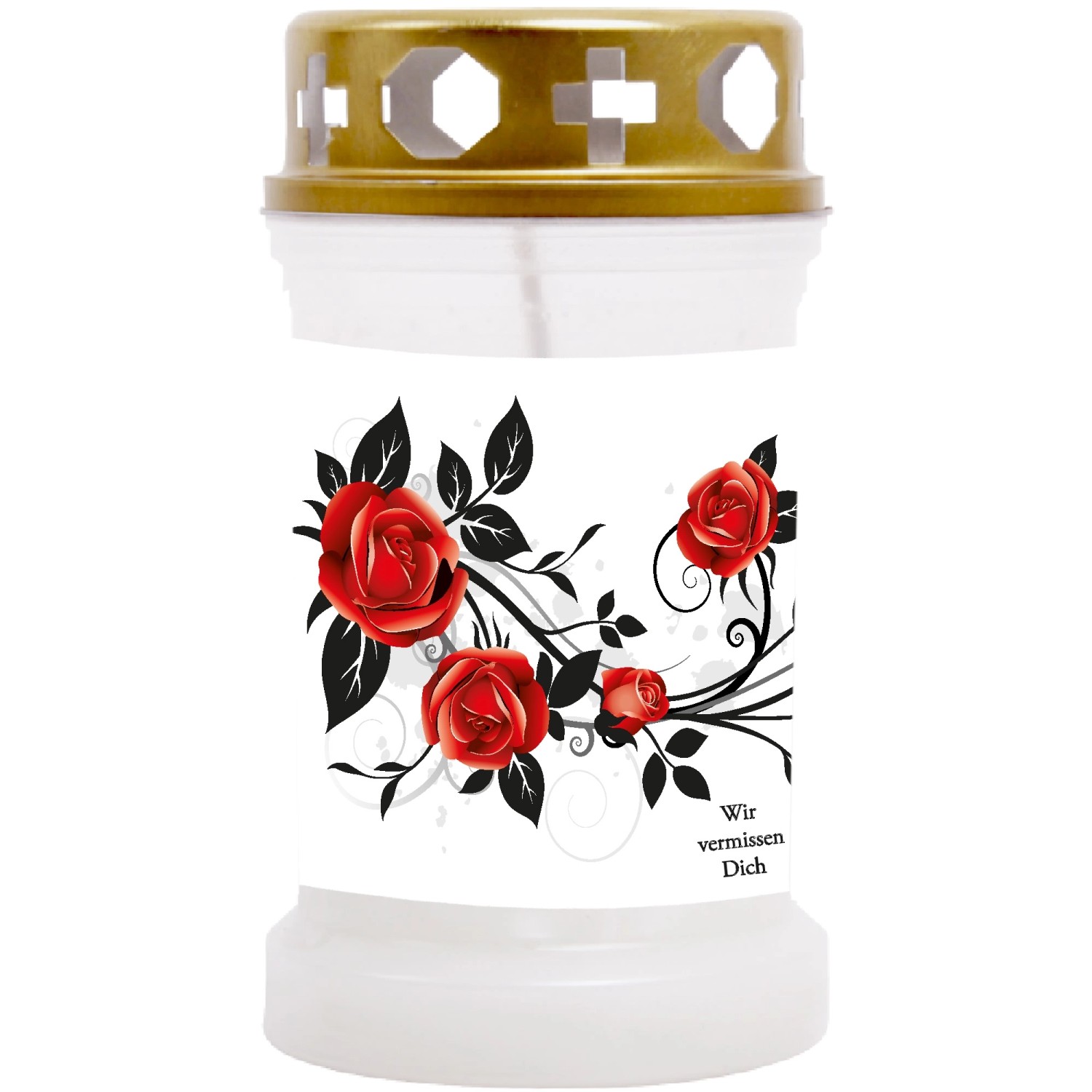 HS Candle Grabkerze Weiß 40h Inkl. Deckel Gold Rose Ranke günstig online kaufen