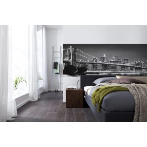 Fototapete Brooklyn Bridge in Schwarz-Weiß im Schlafzimmer, 368x127 cm.