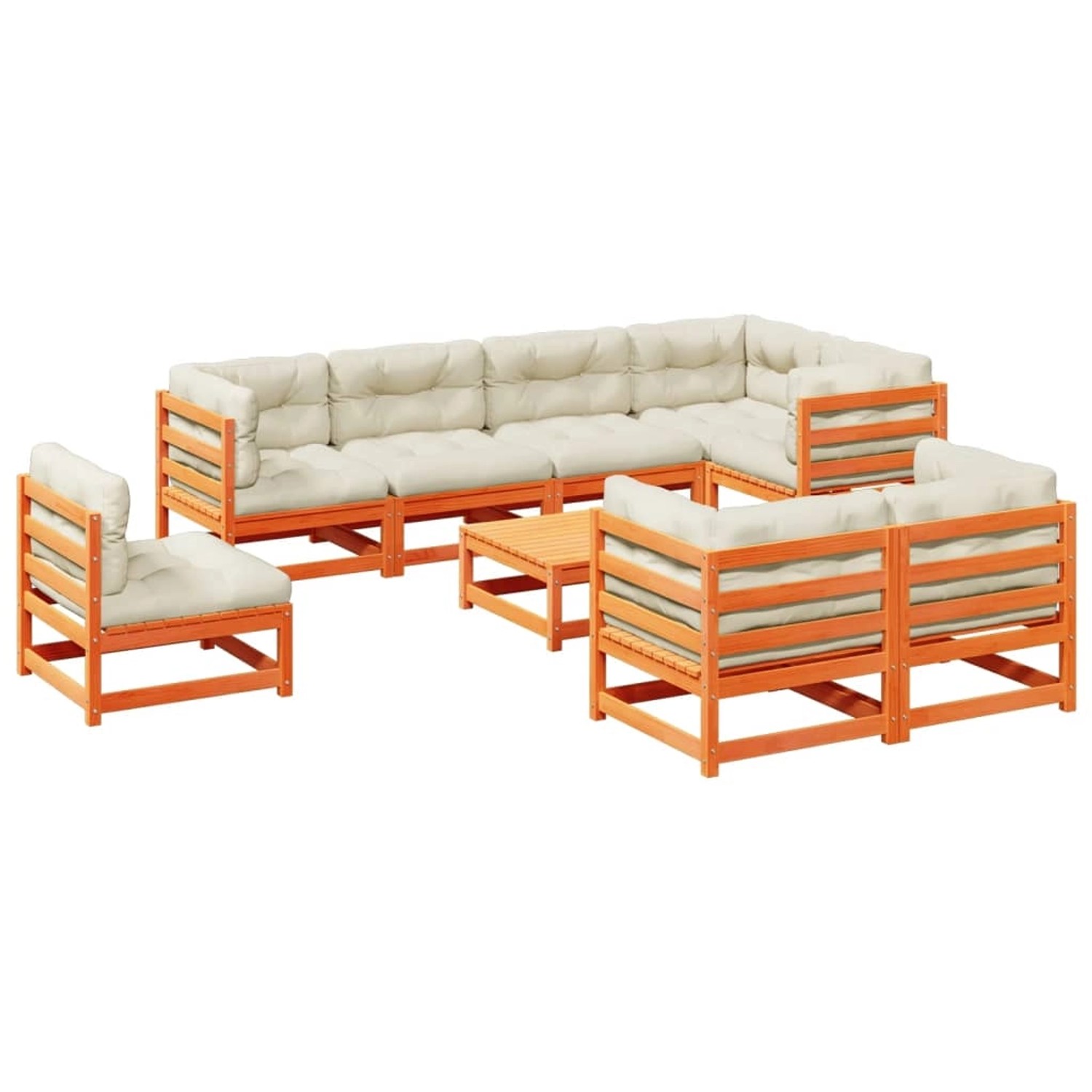 vidaXL 9-Tlg Garten-Sofagarnitur mit Kissen Wachsbraun Kiefernholz 3299513 günstig online kaufen