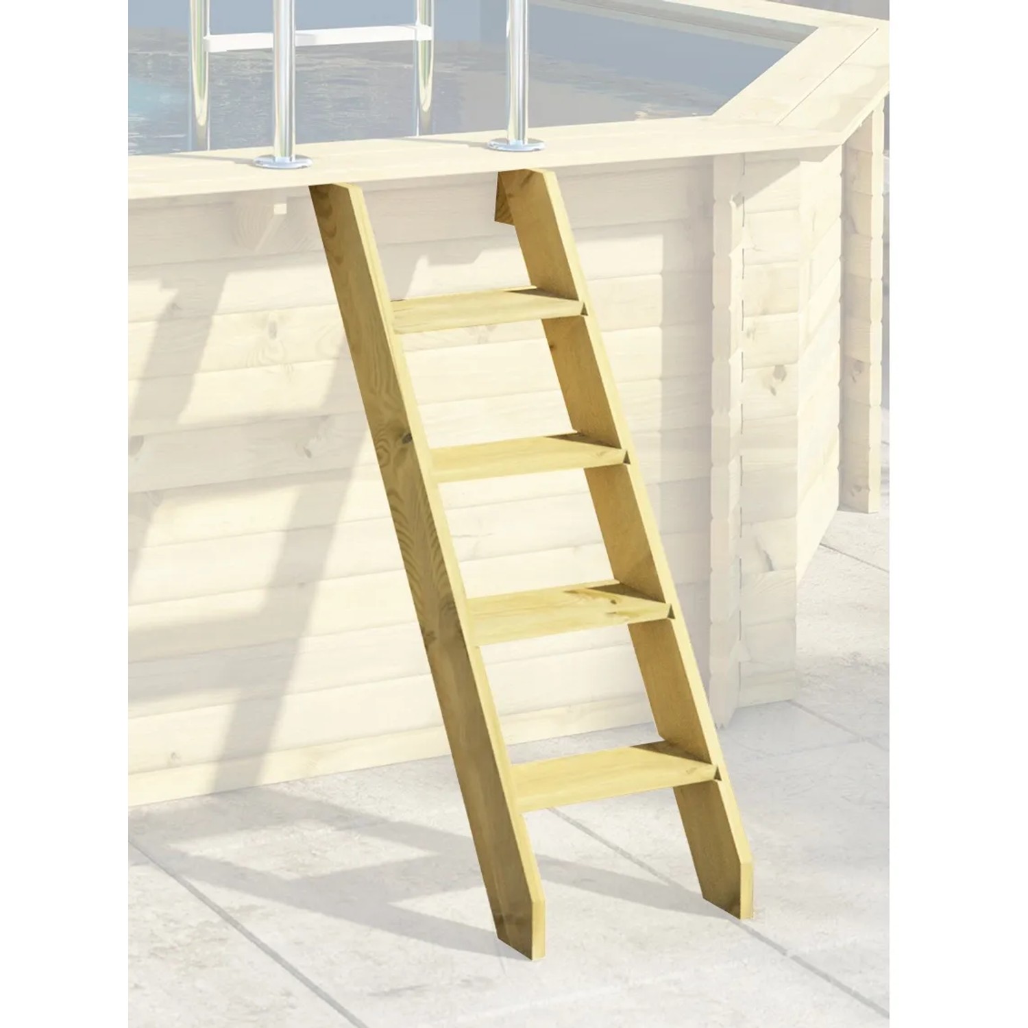 Holzleiter für Karibu Pool Set D, Aufstiegshilfe zum Holzpool.
