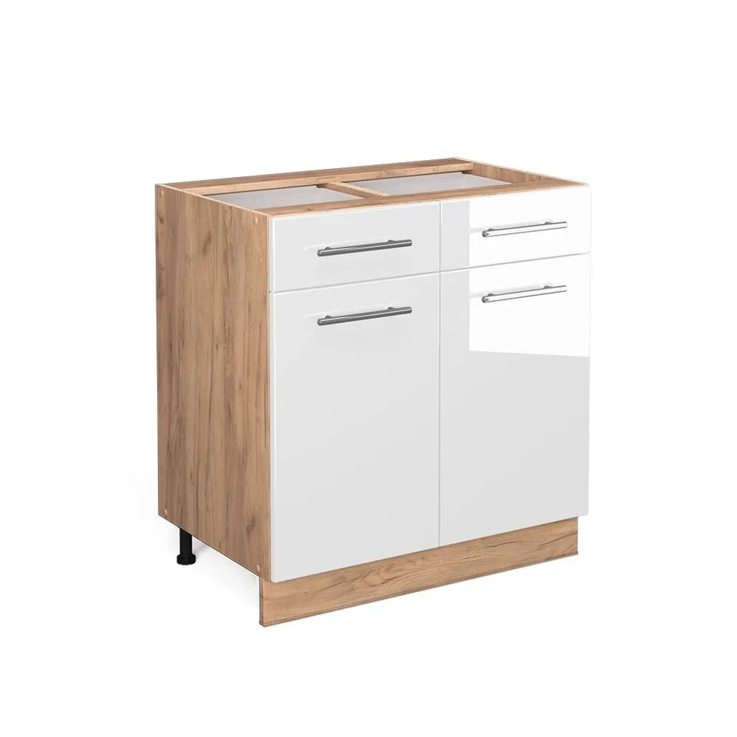 Vicco Küchenunterschrank Fame-Line Weiß Hochglanz Goldkraft Eiche 80 cm ohne Arbeitsplatte