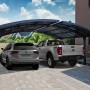 Palram Canopia Doppelcarport Arizone Double Wave mit zwei geparkten Autos.
