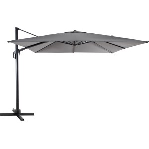Grauer Ampelschirm Fairfield, Ø 300 cm, mit Kurbel und stabilem Schirmständer.