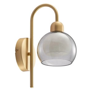 Lucande Mylah Wandleuchte in Gold/Messing mit Rauchglas, Retro Wandlampe für Innenräume.