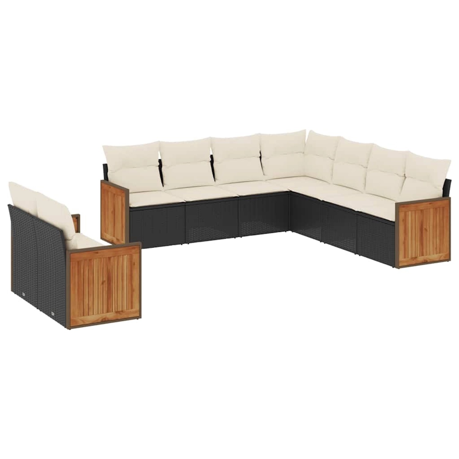 vidaXL 9-Tlg Garten-Sofagarnitur mit Kissen Schwarz Poly Rattan 3260180