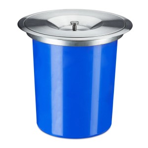 Blauer Relaxdays Einbaumülleimer (5L) mit Edelstahl-Deckel für die Küchenarbeitsplatte.