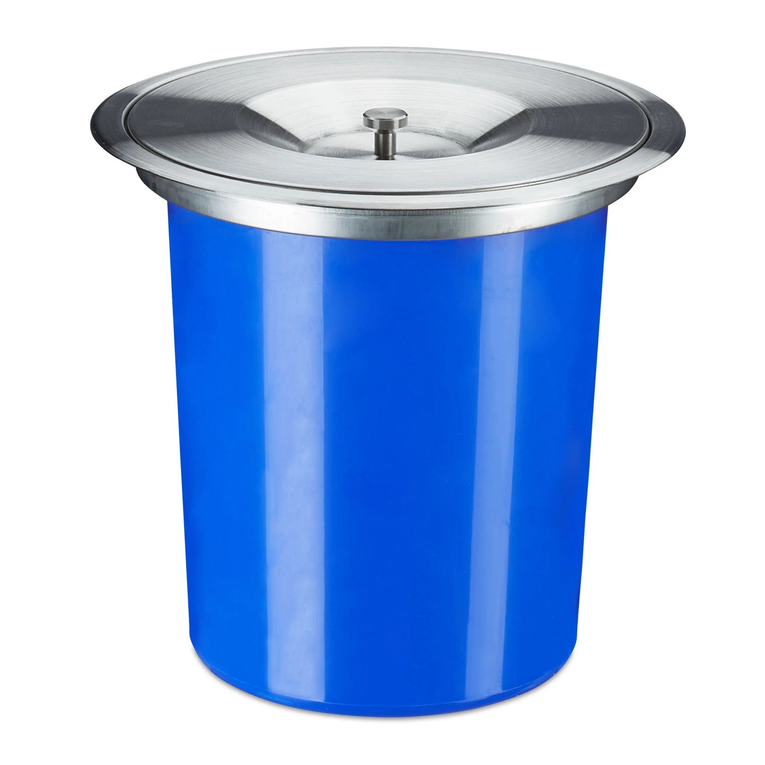 Relaxdays Einbaumülleimer Kunststoff Edelstahl Blau Silber Mit Deckel Geruchsarm 5, 23 cm x 24 cm 0,7 kg