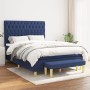 Blaues vidaXL Boxspringbett (140x200 cm) mit Matratze und Bank, Stoffbezug.