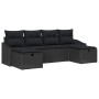 Schwarzes 6-tlg. vidaXL Garten-Sofa-Set aus Poly Rattan mit Kissen.