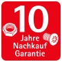 Symbol für 10 Jahre Nachkaufgarantie mit Schraube und Mutter auf rotem Grund.