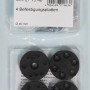 Montageplatten Set, 4 schwarze Kunststoffplatten zur Möbelbefestigung mit Schrauben.