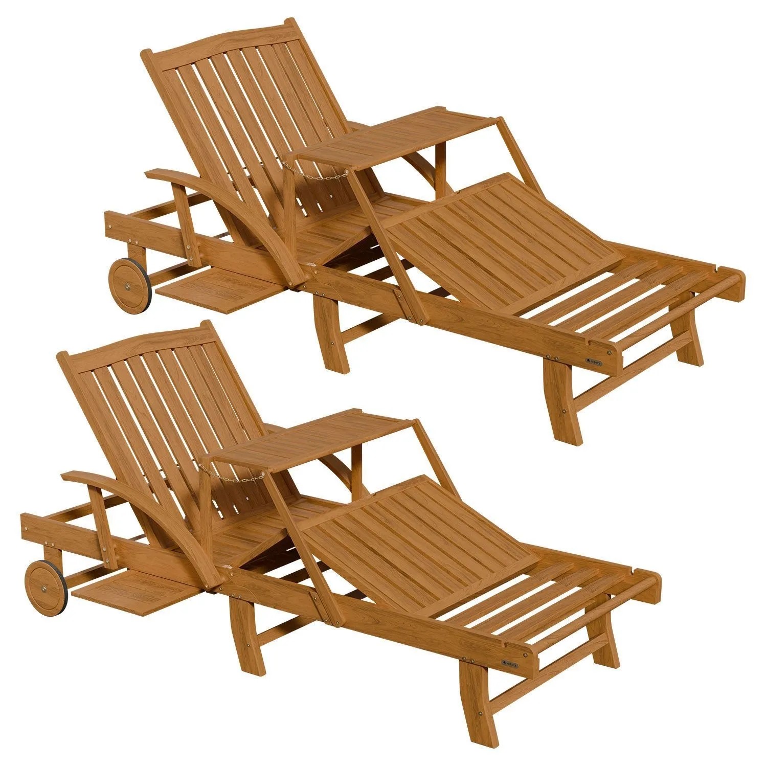 Juskys 2er Set Akazienholz Sonnenliege SunScape mit Rädern und Tisch