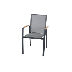 Siena Garden Stapelsessel Velia, anthrazitfarben mit Teakholz-Armlehnen, Gartenstuhl.