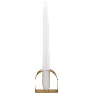 Goldener Kerzenhalter (6,5 cm) mit weißer Kerze. Dekorative Beleuchtung für Wohnräume.