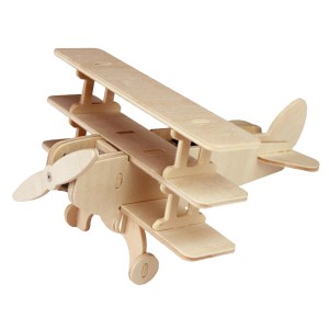 Pebaro Solar-Bausatz Dreidecker aus Holz mit Motor und Solarpanel, unbehandelt.