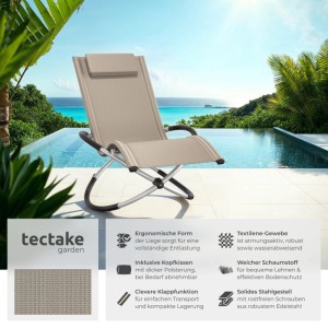 Tectake Sonnenliege Paulina Mit Textilene Ergonomisch  Atmungsaktiv  Widerstandsfähig und Faltbar  150 x 73 x 93 cm Beige