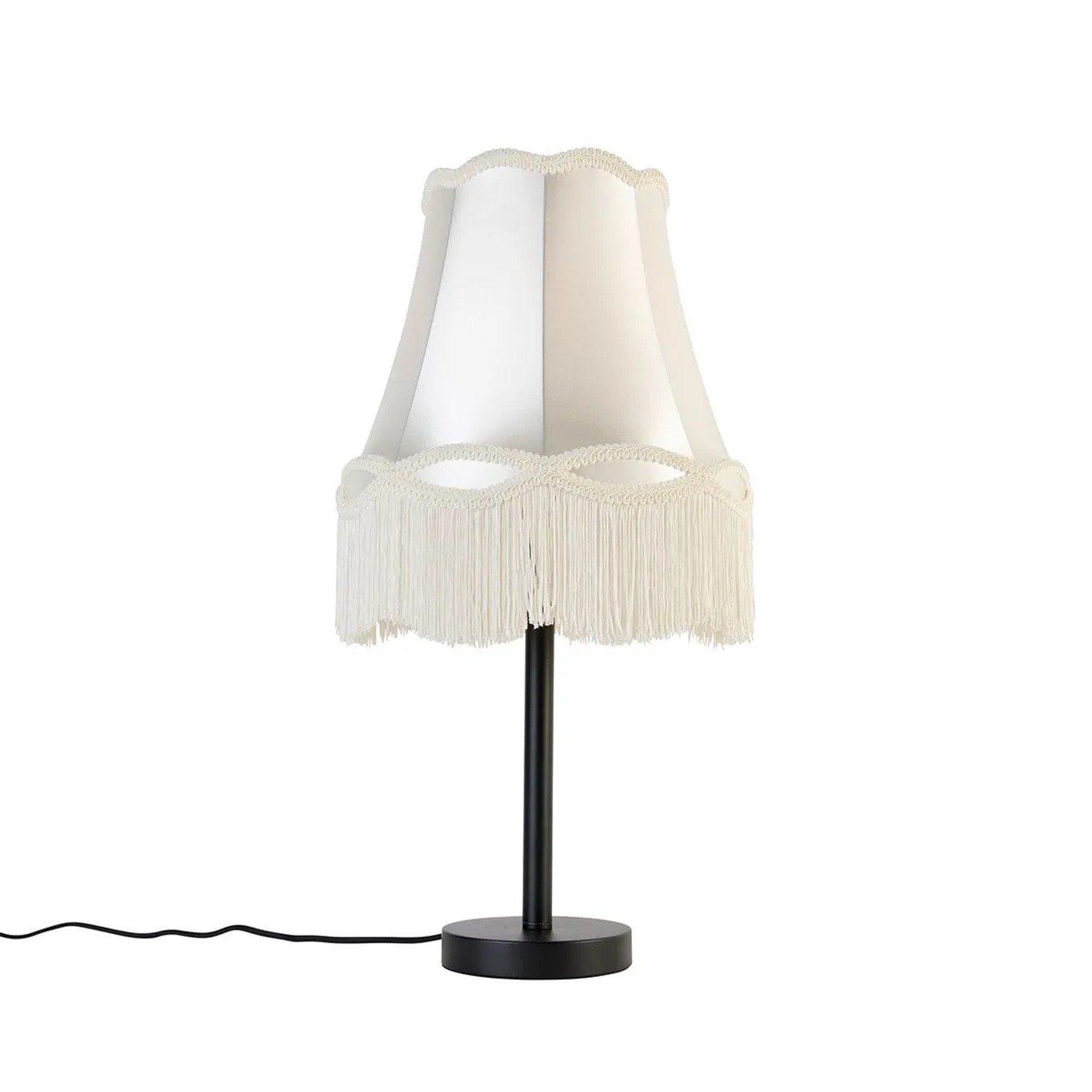 QAZQA Klassische Tischlampe Schwarz mit Granny Schirm Creme 30 cm Simplo