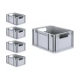 PROREGAL Spar Set: 5 graue Euroboxen mit Deckel und Schnappverschlüssen, 20 Liter.