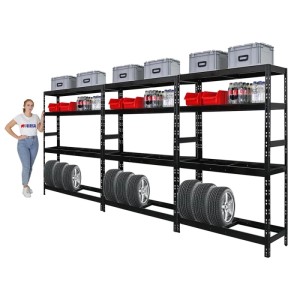 PROREGAL Mega Deal: 3 schwarze Reifenregale mit je 2 Böden für bis zu 36 Reifen und Zubehör.
