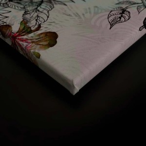 Buntes Leinwandbild mit Vögeln und Blumen im grafischen Stil für Wohn- und Schlafzimmer.