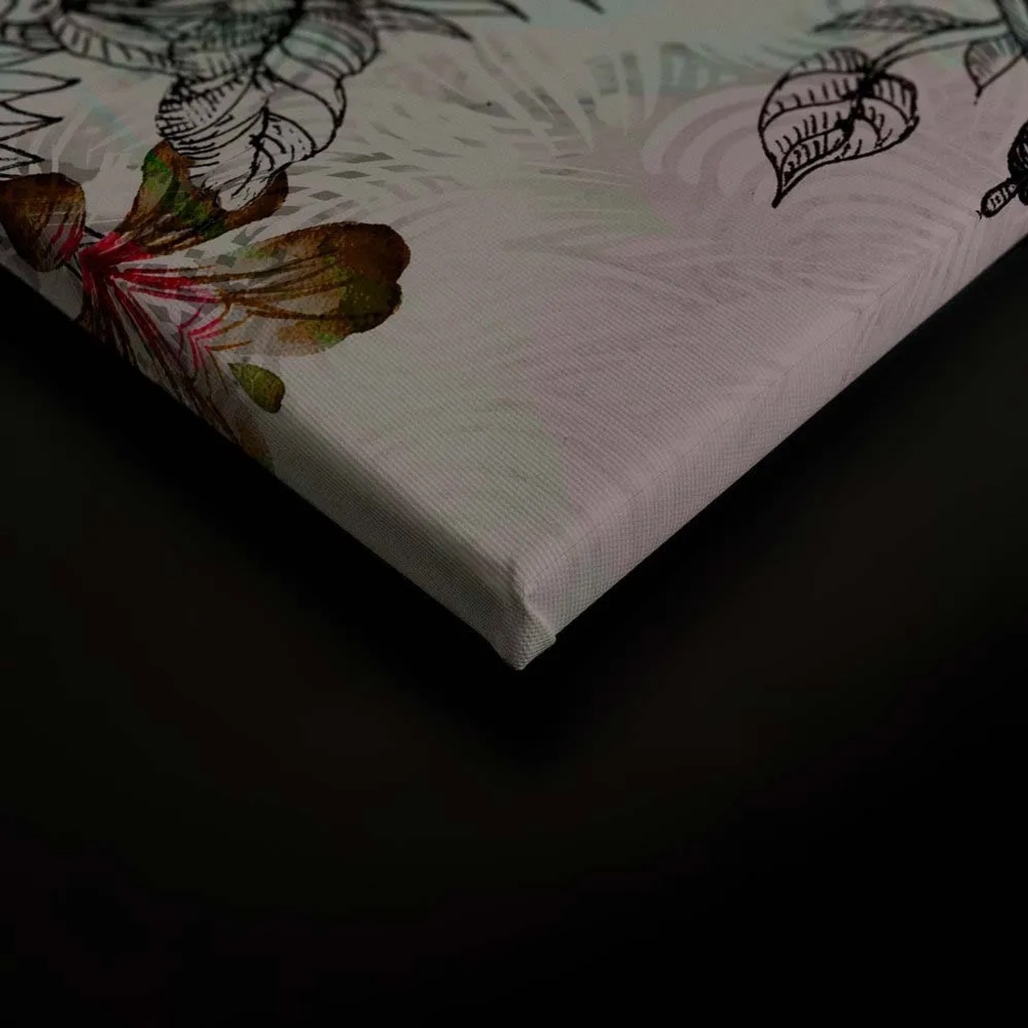 Buntes Leinwandbild mit Vögeln und Blumen im grafischen Stil für Wohn- und Schlafzimmer.