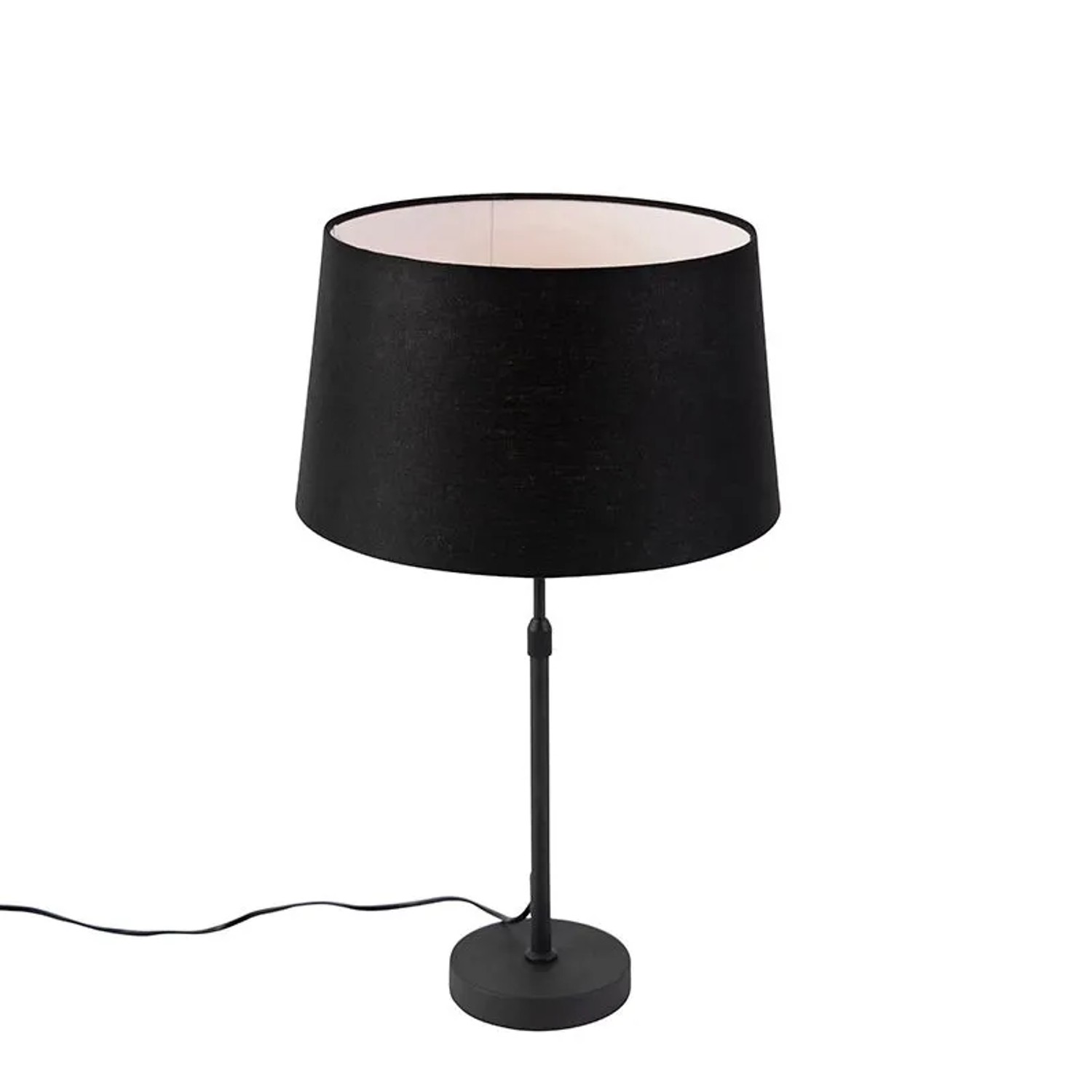 QAZQA Tischlampe Schwarz mit Leinenschirm Schwarz 35 cm Verstellbar Parte