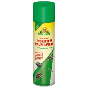 Neudorff Insektenraumspray 500ml. Grüne/gelbe Sprühdose mit Insekten. Bekämpft fliegendes und kriechendes Ungeziefer.