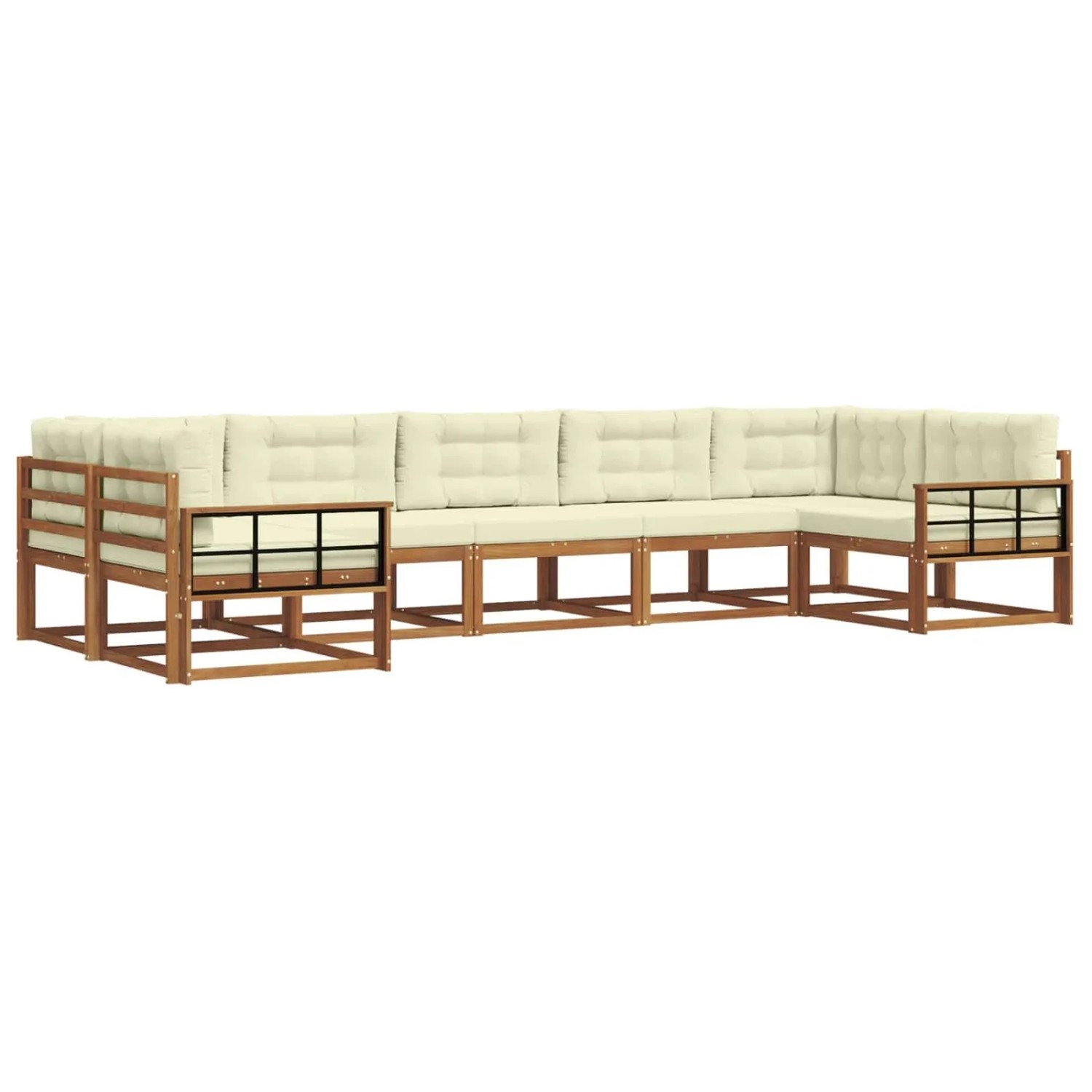 vidaXL Outdoor-Sofagarnitur mit Kissen 7-Tlg Natur und Creme 3368113