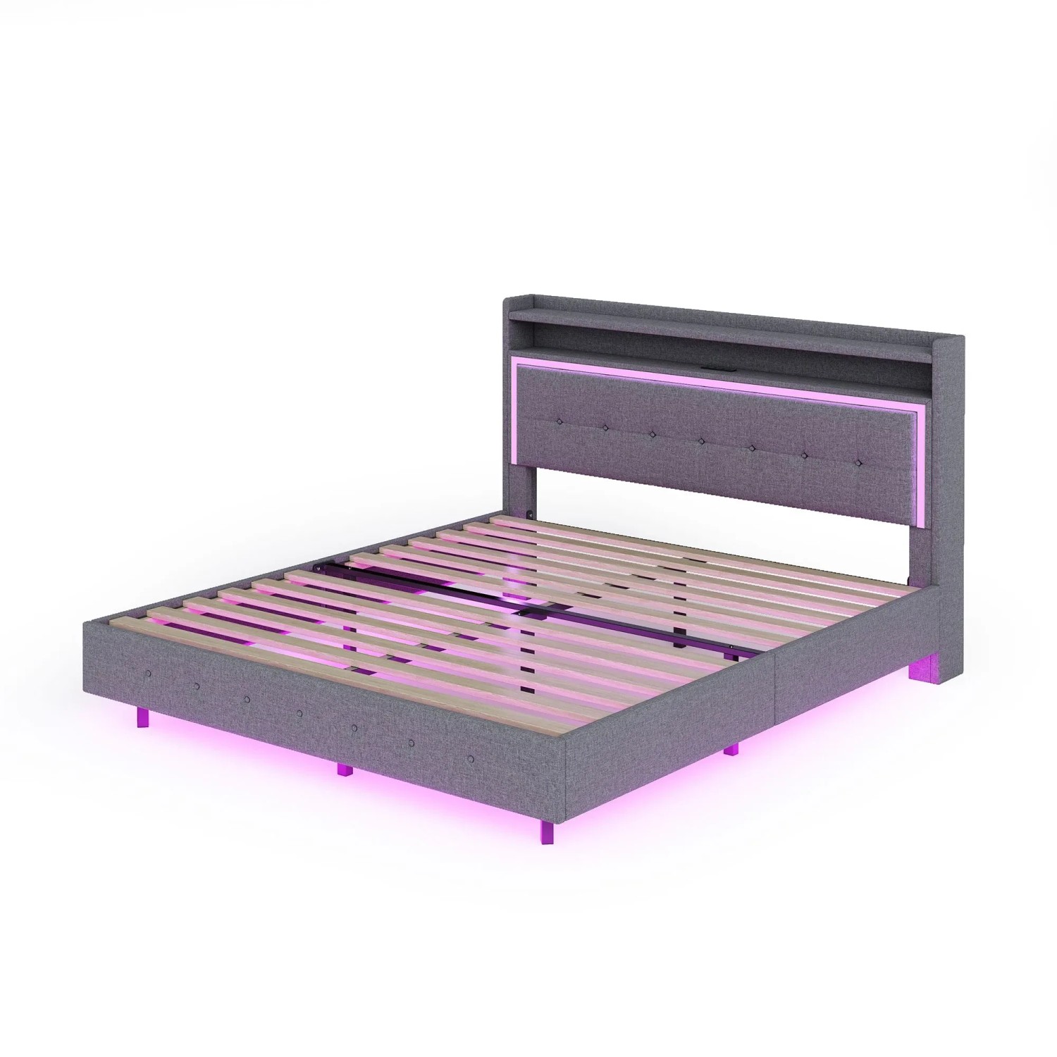 Merax Polsterbett 140x200cm LED USB Leinen Grau