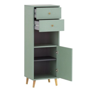 Schildmeyer Highboard Bjarne in Pistazie mit 2 Schubladen, Tür und offenen Fächern.